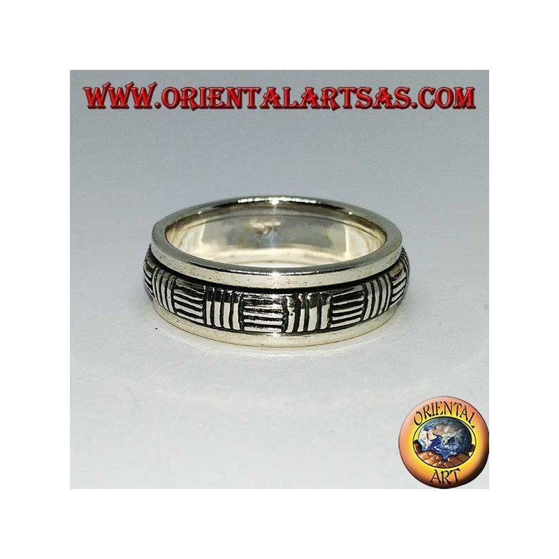 Bague rotative en argent (antistress) avec lignes horizontales et verticales