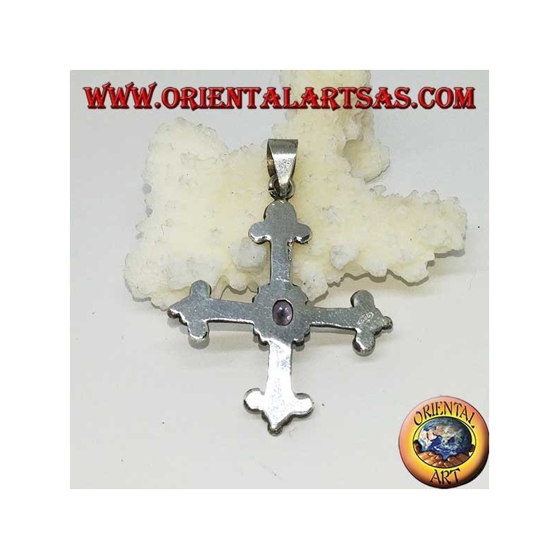 Pendentif en argent, croix ancrée avec améthyste ovale à facettes