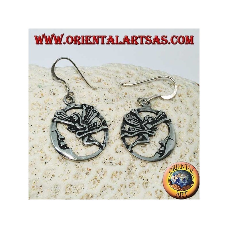 Silver earrings, fairy with the moon