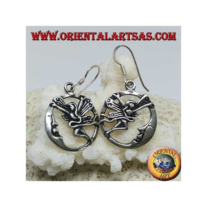 Silver earrings, fairy with the moon