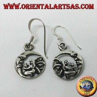 Silver earrings, fairy on her knees that gives the star to the moon