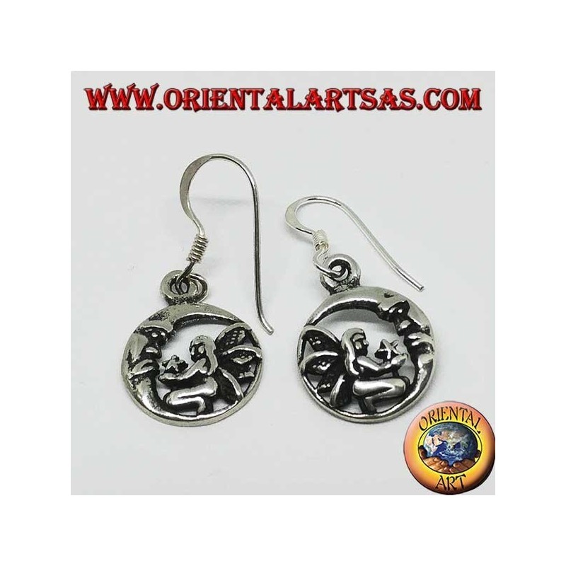 Silver earrings, fairy on her knees that gives the star to the moon
