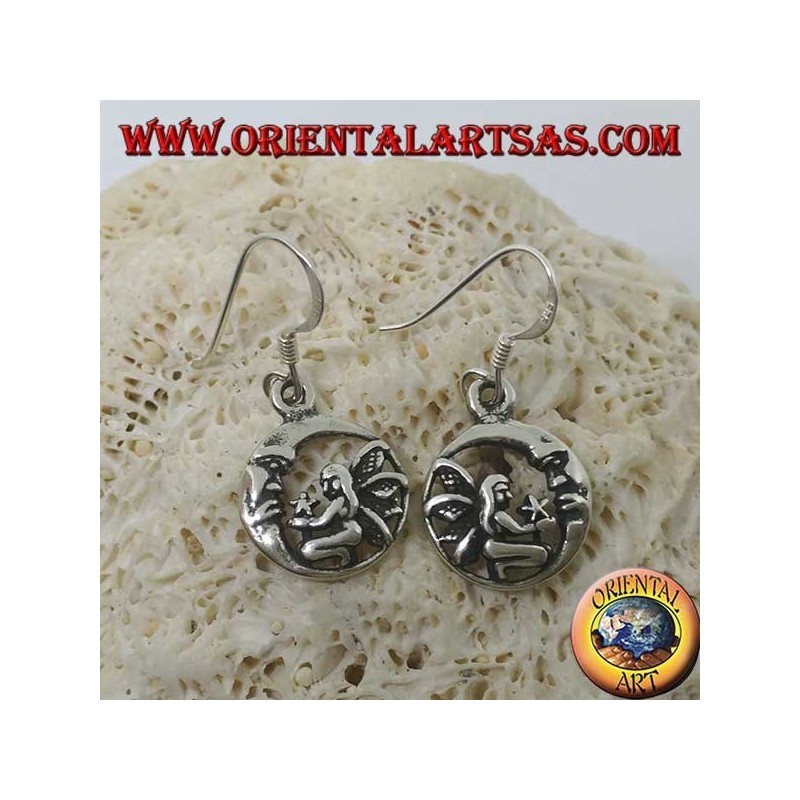Silver earrings, fairy on her knees that gives the star to the moon
