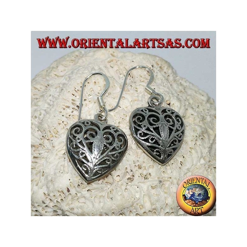 Orecchini in argento a forma di cuore traforato bifacciale in stile barocco