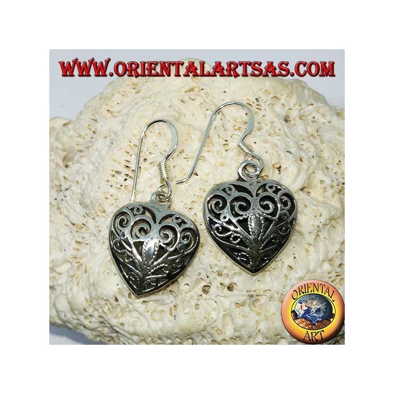 Boucles d'oreilles en argent en forme de coeur double face de style baroque