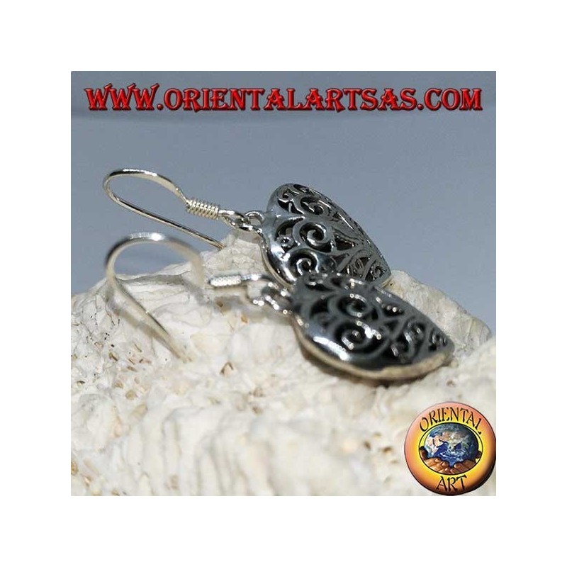 Silver earrings in the shape of a double-sided heart in baroque style