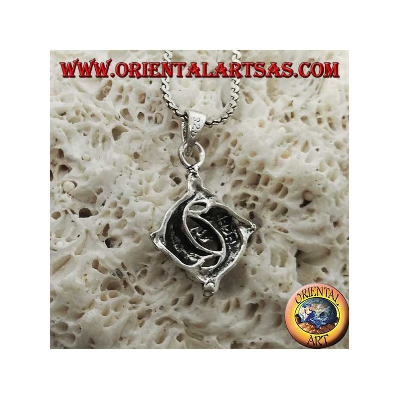 Pendentif en argent de deux dauphins amoureux jouant