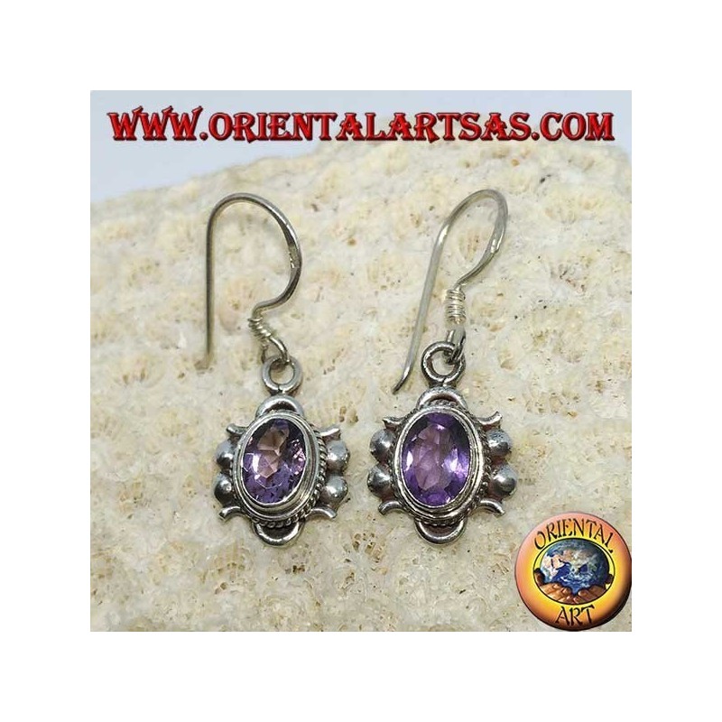 Boucles d'oreilles pendantes en argent avec améthyste naturelle à facettes ovale (fait main)
