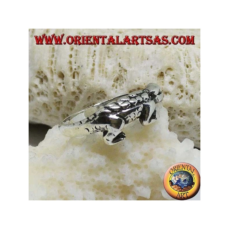 Silver ring, alligator crocodile