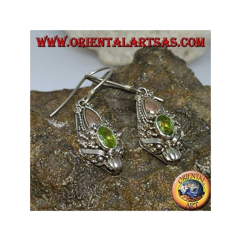 Silver dragon head earrings with peridot set and gold plates