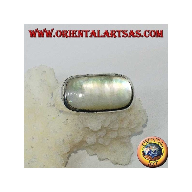 silver ring with mother of pearl long