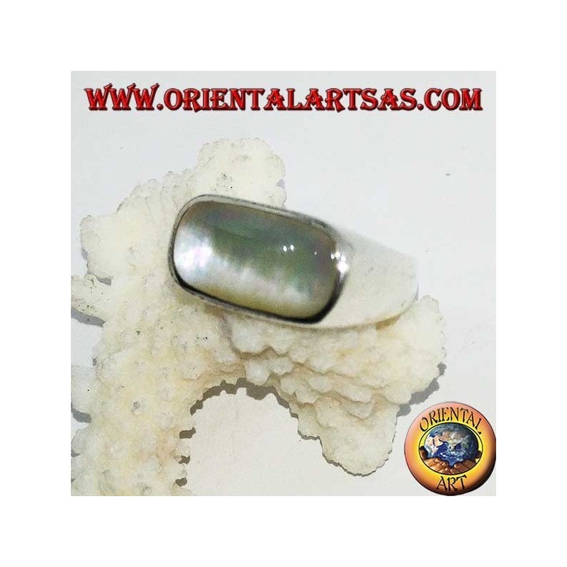 silver ring with mother of pearl long