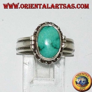 Anello in argento a scatola con turchese naturale ovale (porta veleno)