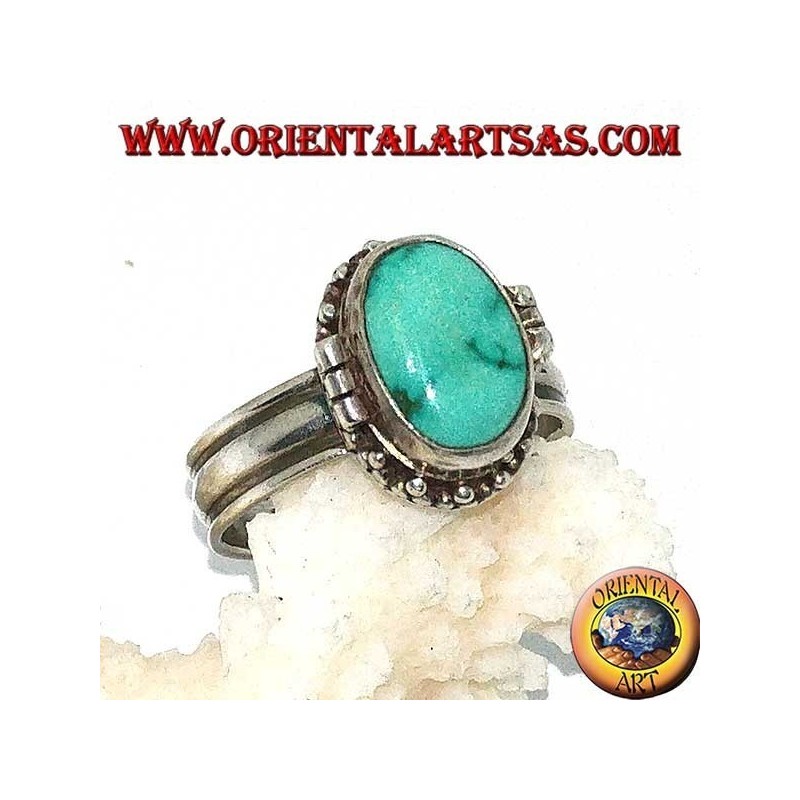 Caja de anillo de plata con turquesa oval natural (portador de veneno)