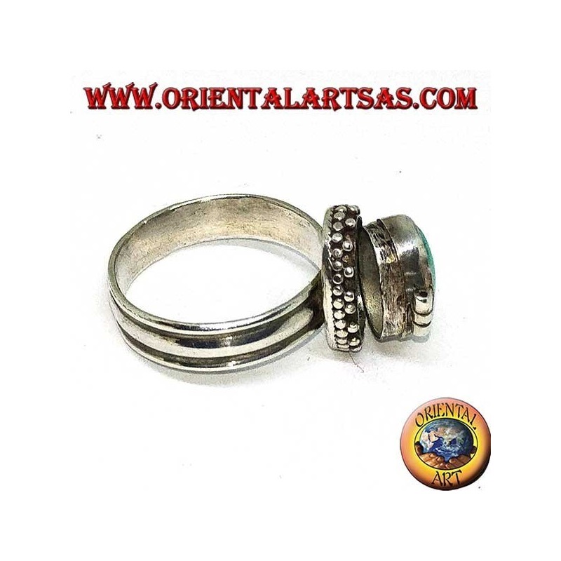 Caja de anillo de plata con turquesa oval natural (portador de veneno)