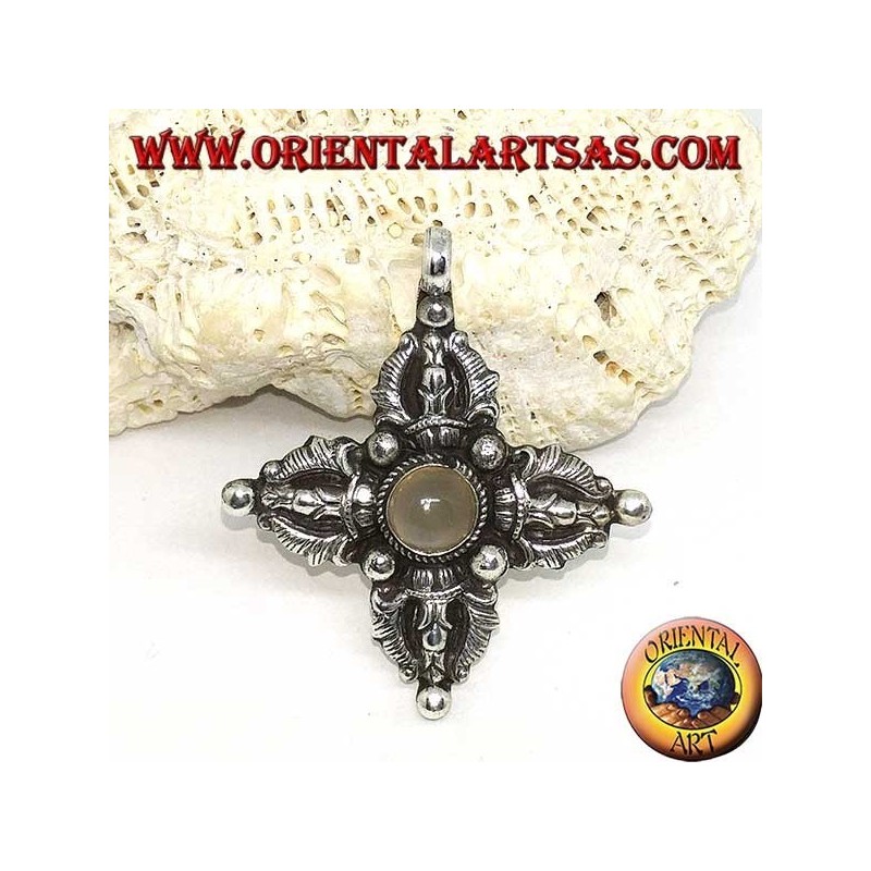 Colgante de plata (925 ‰) Vajra Dorje tibetano con piedra de luna en el centro