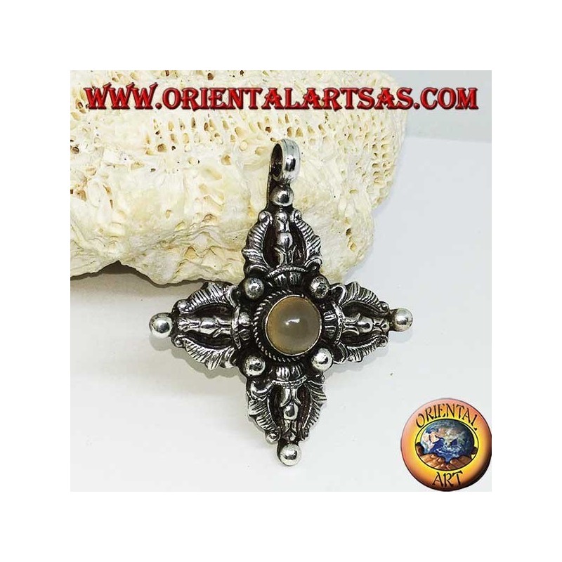 Silberanhänger (925 ‰) Vajra Dorje Tibetaner mit Mondstein in der Mitte