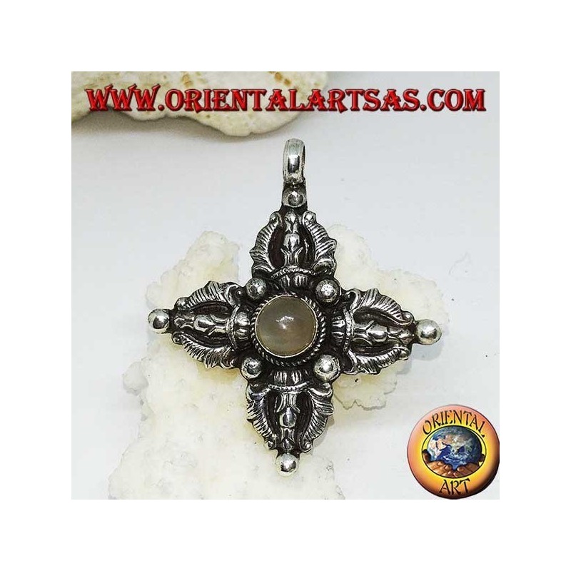 Silberanhänger (925 ‰) Vajra Dorje Tibetaner mit Mondstein in der Mitte