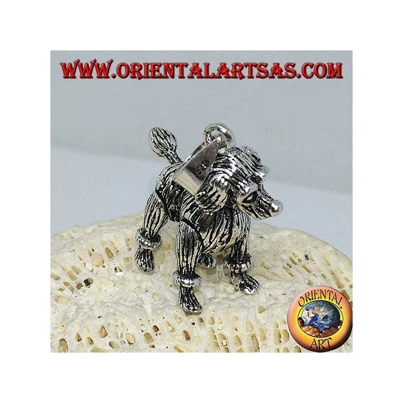 Colgante de plata, el perro el caniche móvil (mueve las patas, la cabeza y la cola)
