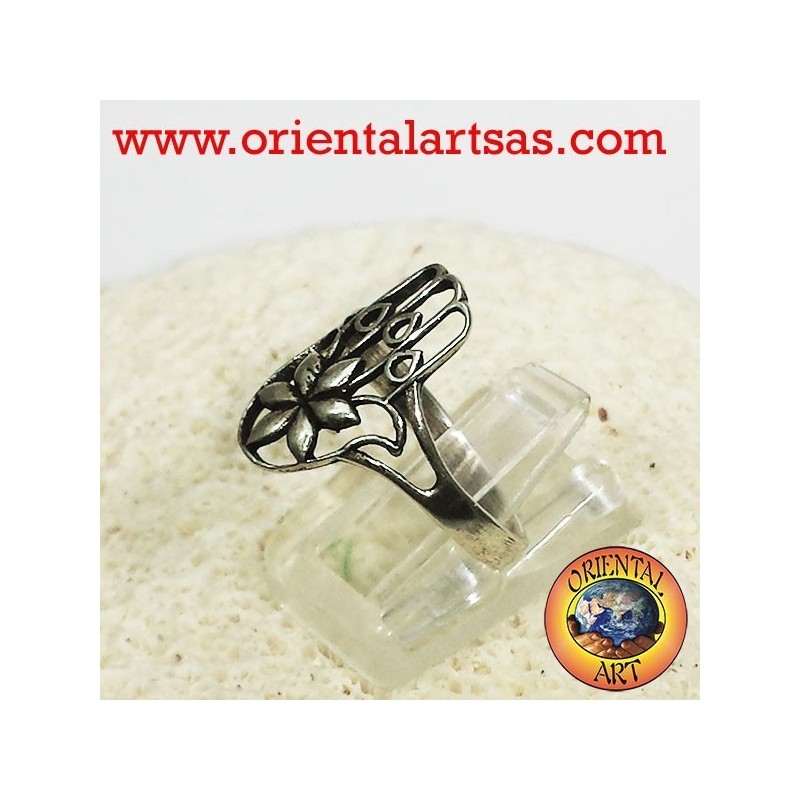 Anello mano di fatima con fiore in argento