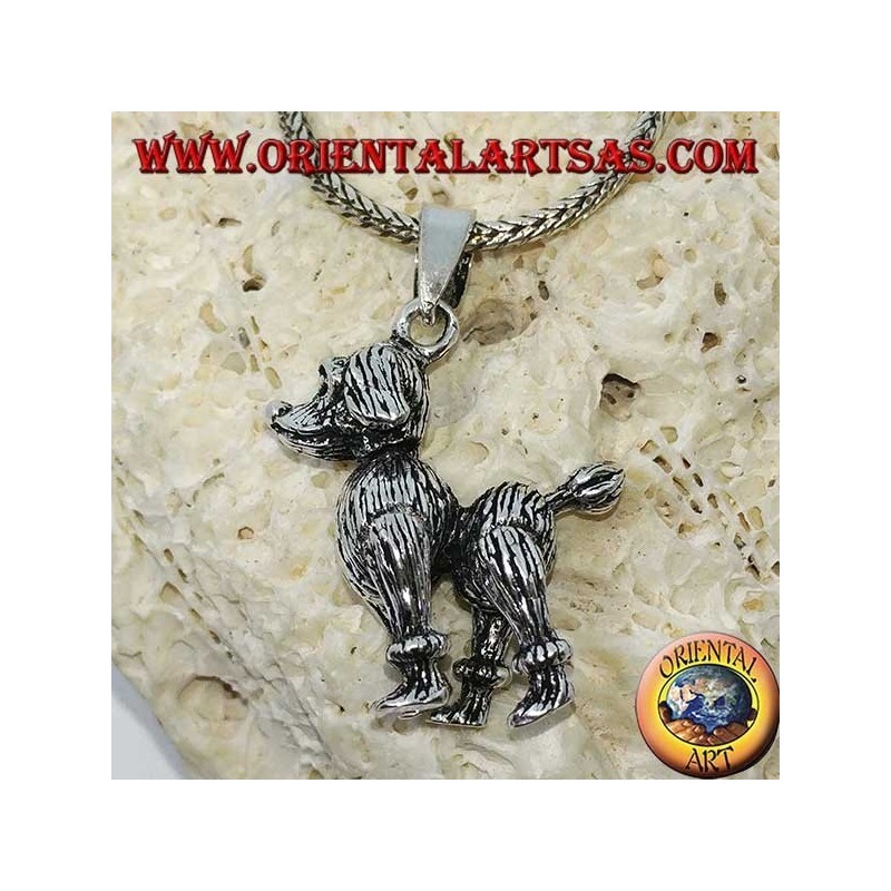 Colgante de plata, el perro el caniche móvil (mueve las patas, la cabeza y la cola)