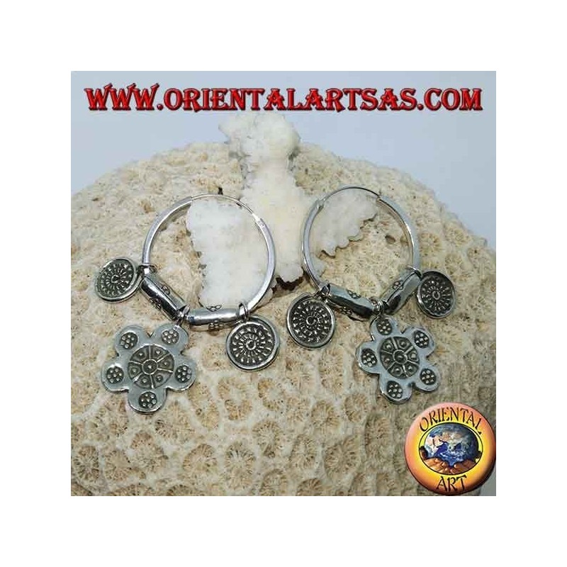 Silberne Tribal Circle Ohrringe (Karen) mit Anhängern