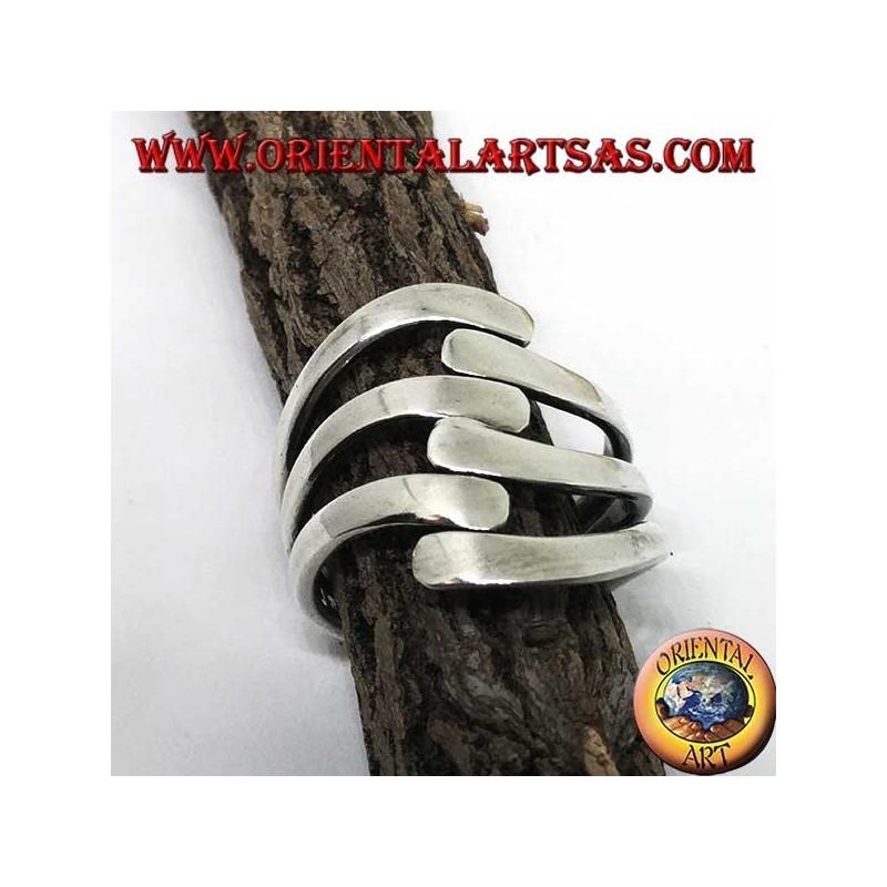 Bague en argent avec trois vagues sur trois lisses