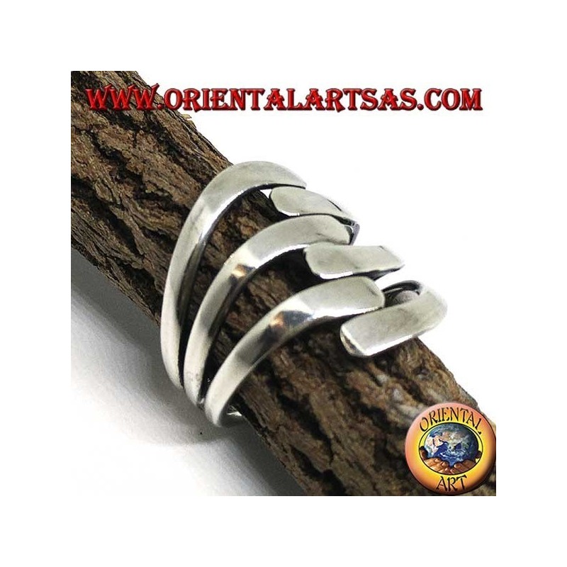 Bague en argent avec trois vagues sur trois lisses