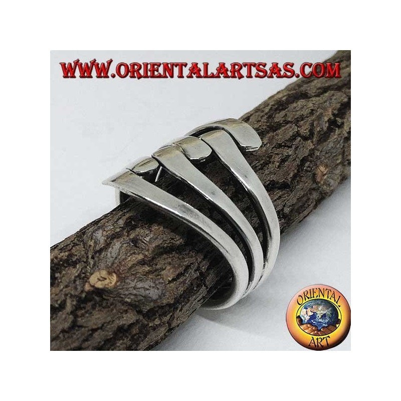 Anello in argento a tre onde su tre liscio