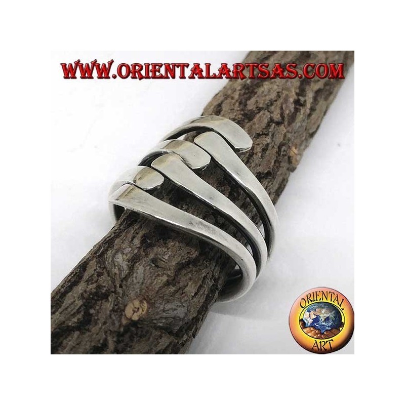 Anillo de plata con tres ondas en tres lisas