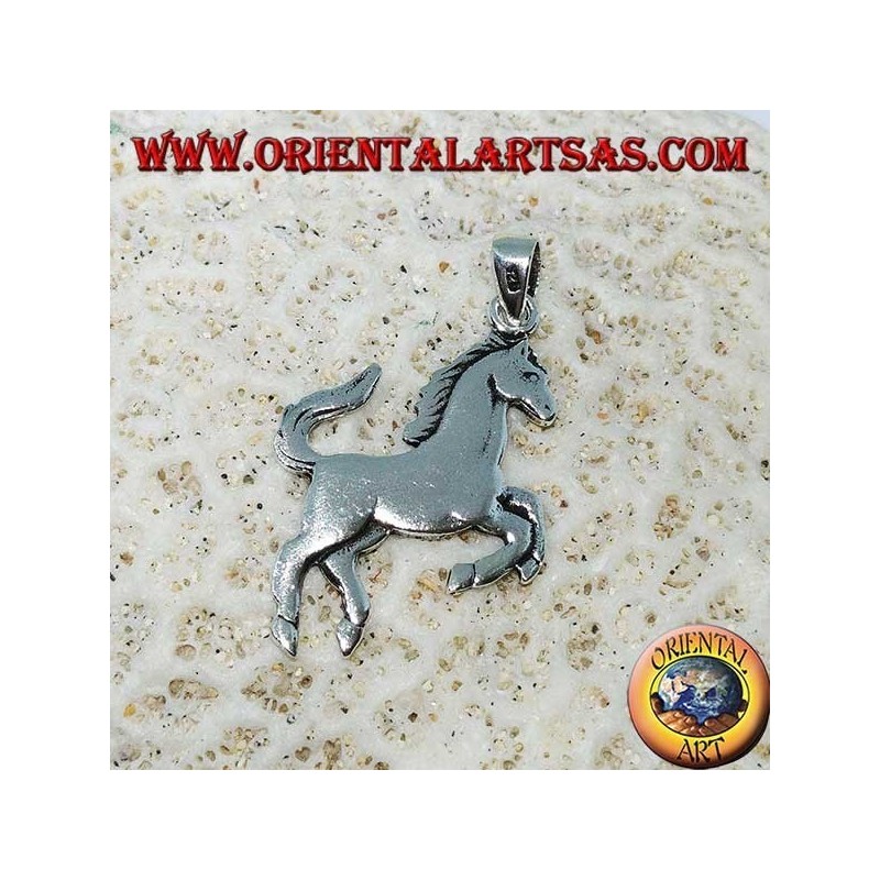 Silberanhänger grassierendes Pferdesymbol Ferrari (flach)