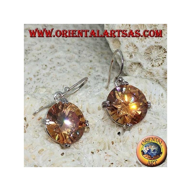 Orecchino pendente in argento con Zircone naturale Champagne sfaccettato rotondo