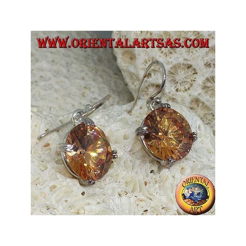 Pendiente colgante de plata con circón Champagne facetado redondo natural