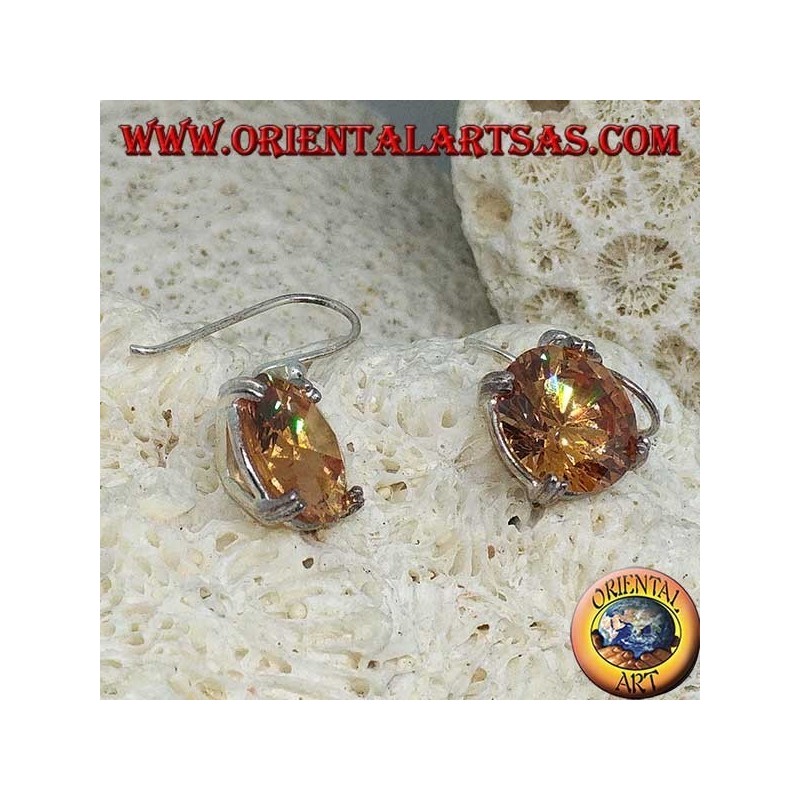 Silver pendant earring with natural round faceted Champagne zircon