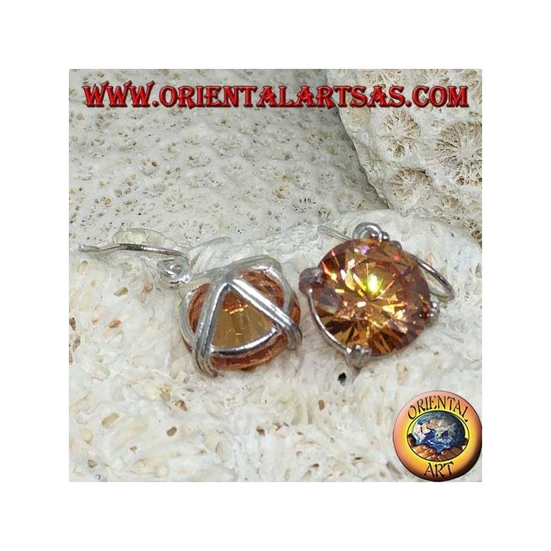 Silver pendant earring with natural round faceted Champagne zircon