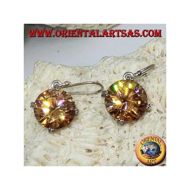 Orecchino pendente in argento con Zircone naturale Champagne sfaccettato rotondo