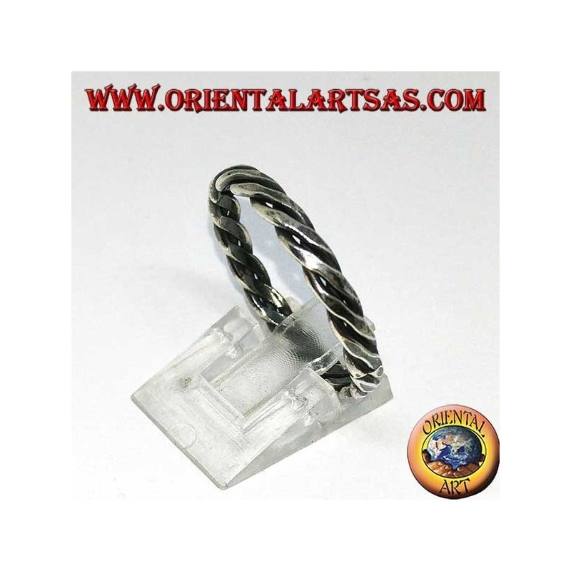 Silver ring with two wires rolled up on itself
