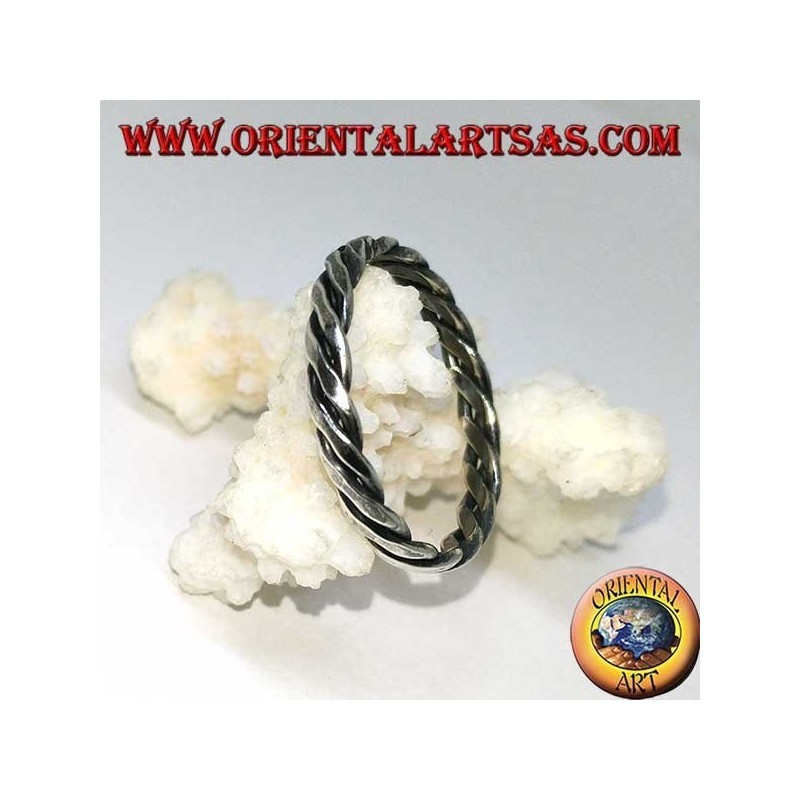 Silver ring with two wires rolled up on itself