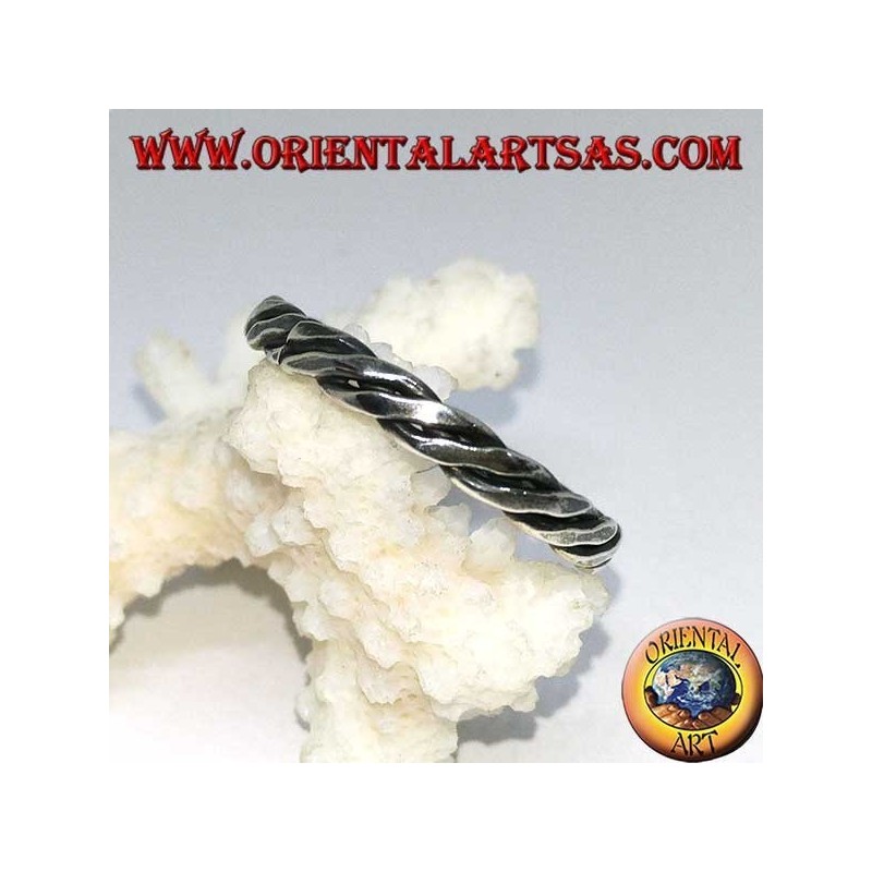 Silver ring with two wires rolled up on itself