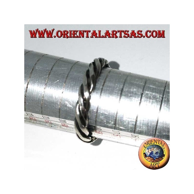 Silver ring with two wires rolled up on itself
