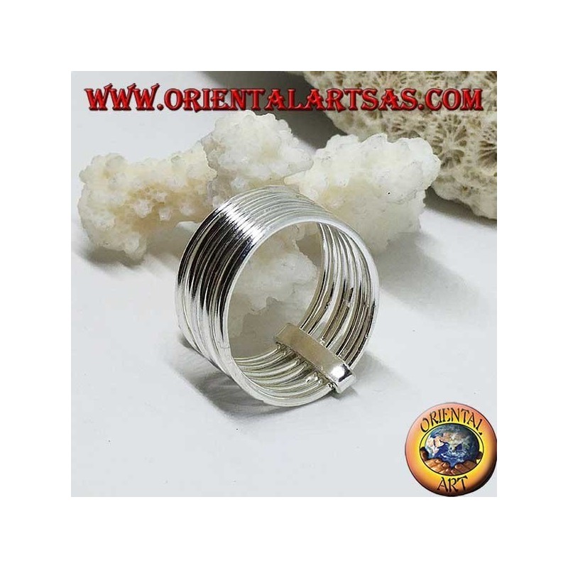 Silver ring with seven parallel wire rings