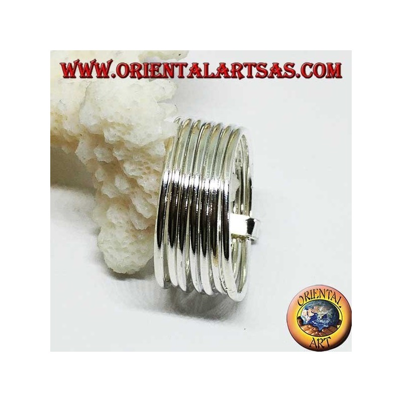 Silver ring with seven parallel wire rings