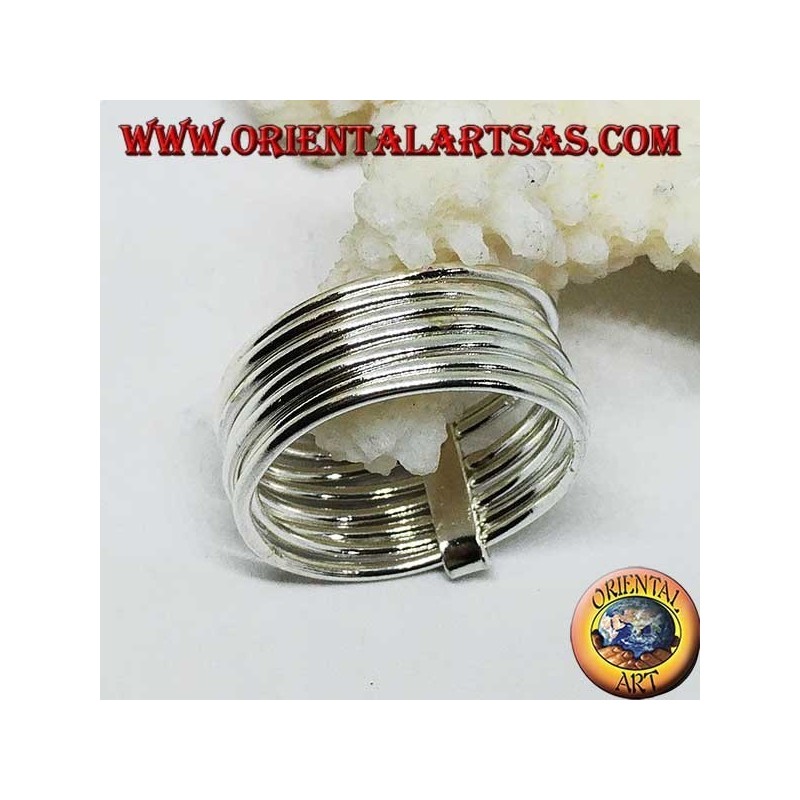 Silver ring with seven parallel wire rings
