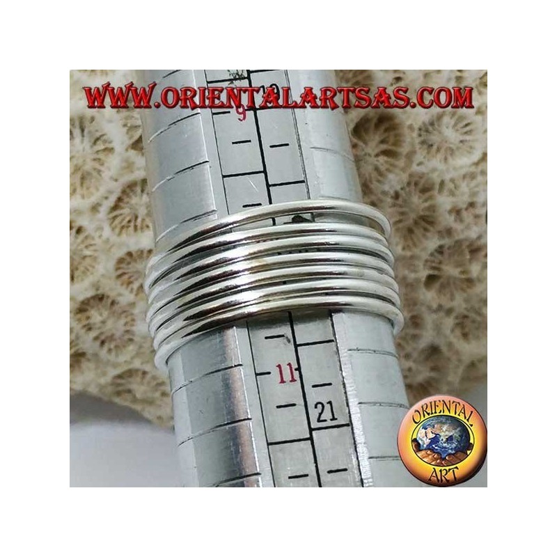 Silver ring with seven parallel wire rings