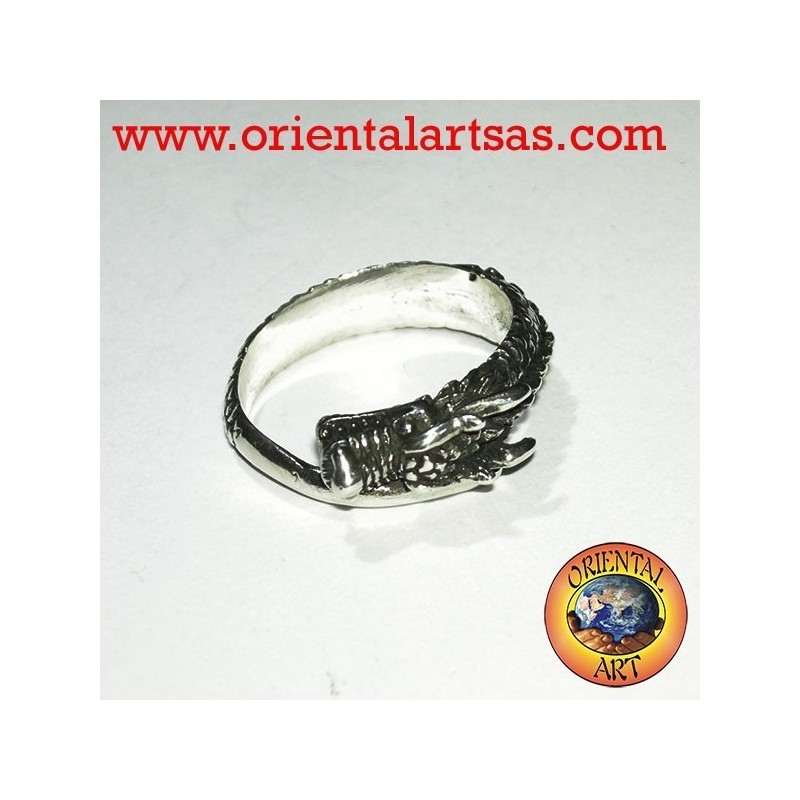 Dragón de plata anillo de espiral