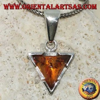 Triangular silver pendant with natural triangular amber