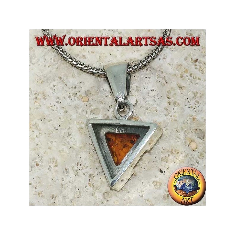Triangular silver pendant with natural triangular amber