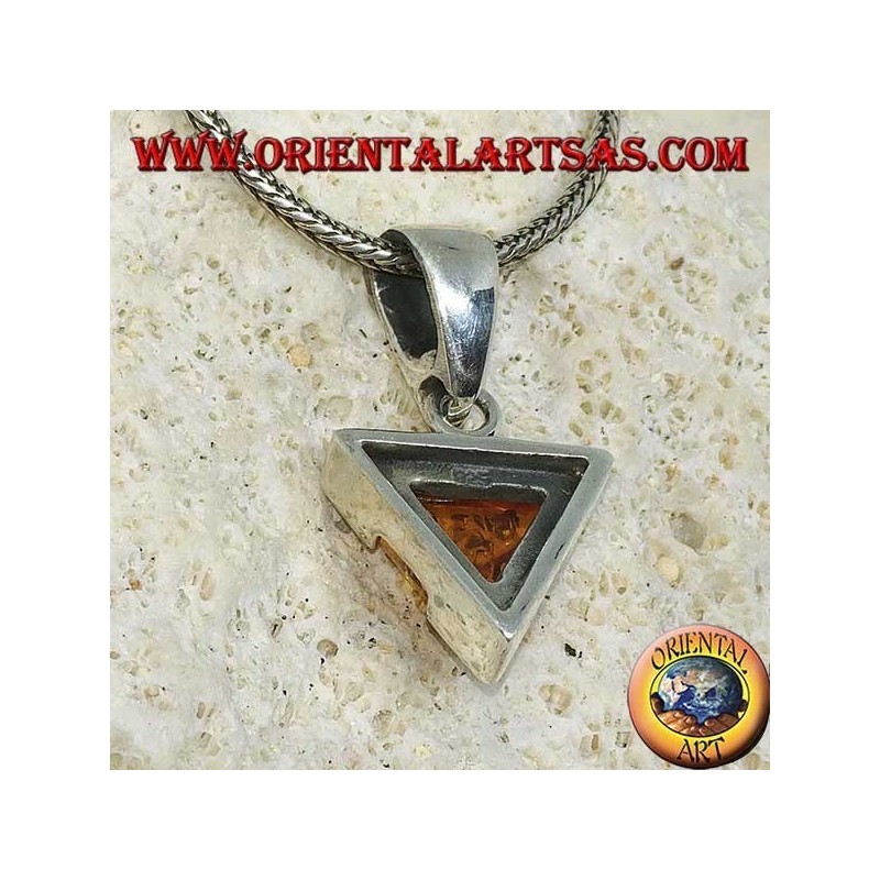 Triangular silver pendant with natural triangular amber
