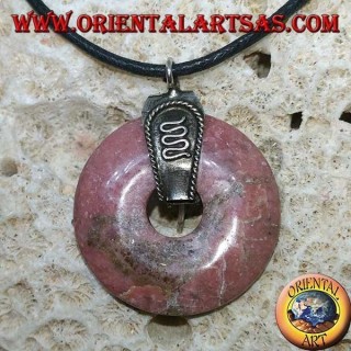 Rhodonite pendant (donut 30 mm.) With 925 silver hook