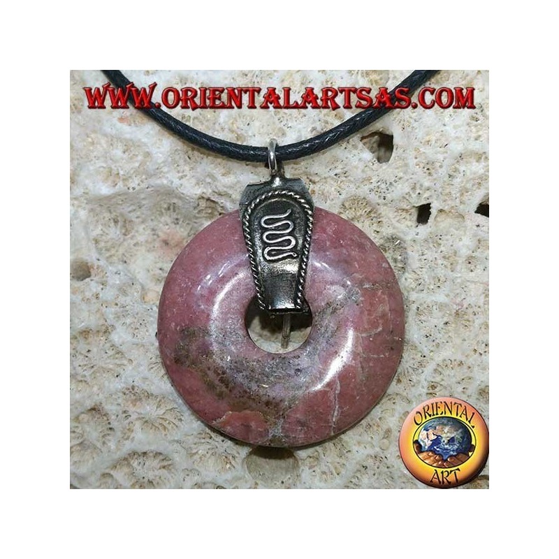 Colgante de rodonita (rosquilla de 30 mm.) Con gancho de plata 925